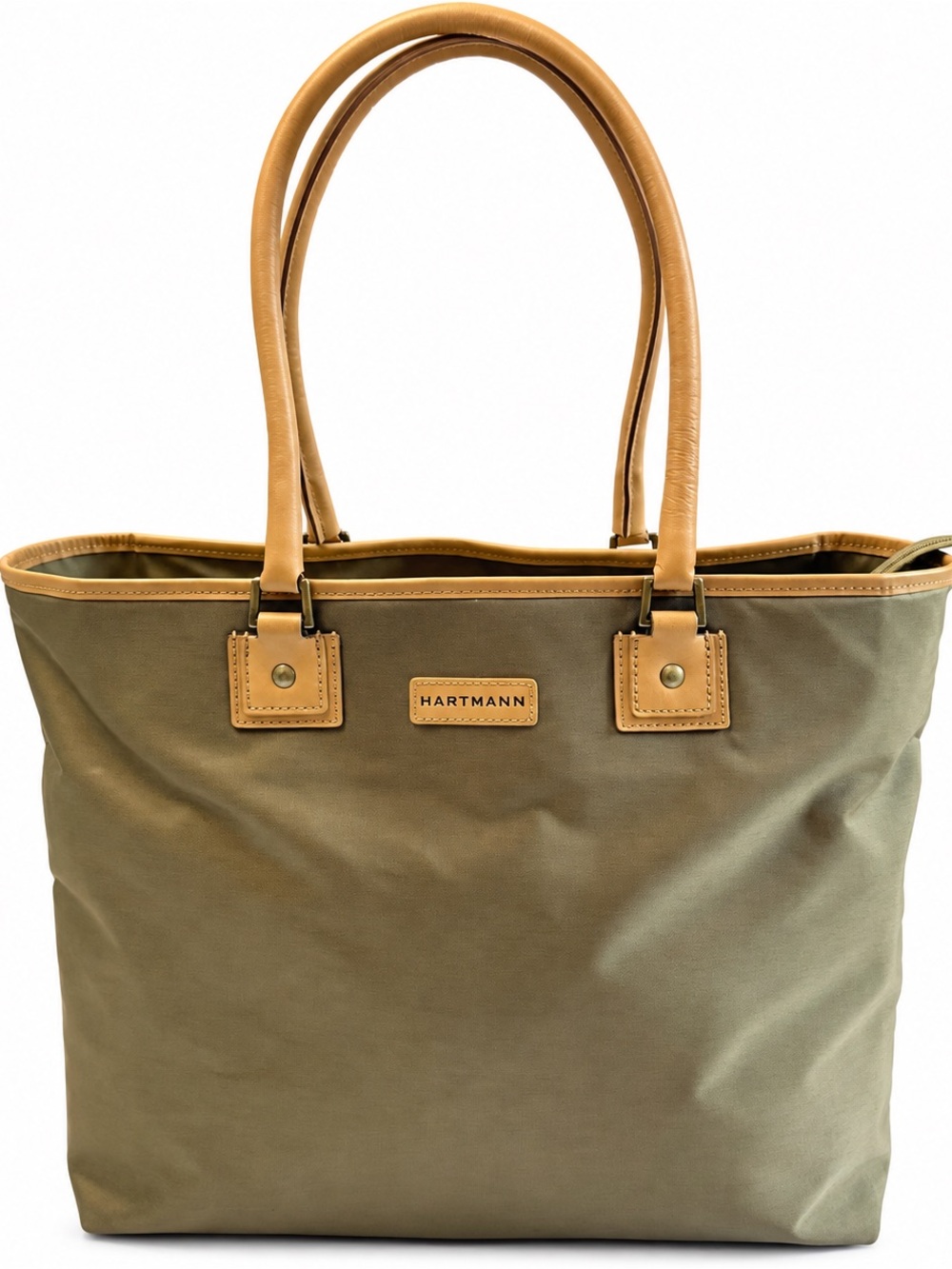 Hartmann Large Nylon Tote Bag Leather Trim Travel Shoulder Handbag Metallic Tan